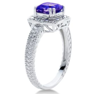 1 Carat Amethyst and Engraved Diamond Ring, Amazing Ring For The Money!