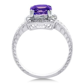 1 Carat Amethyst and Engraved Diamond Ring, Amazing Ring For The Money!