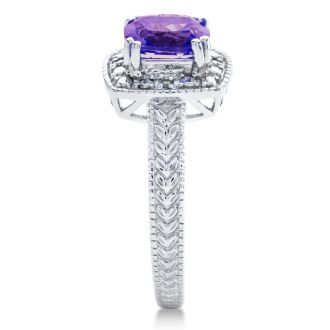 1 Carat Amethyst and Engraved Diamond Ring, Amazing Ring For The Money!