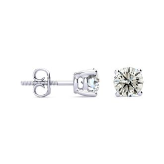 1 1/2 Carat Natural Diamond Stud Earrings In Platinum With Safety Screw Posts. WGL Certified