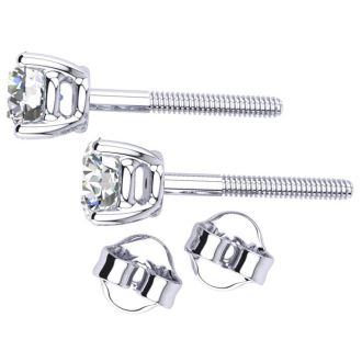 1 1/2 Carat Natural Diamond Stud Earrings In Platinum With Safety Screw Posts. WGL Certified