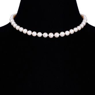 16 inch 8mm AA Pearl Necklace With 14K Yellow Gold Clasp