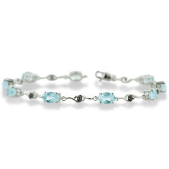 6ct Blue Topaz and Black Diamond Bracelet In Sterling Silver, 7 Inches