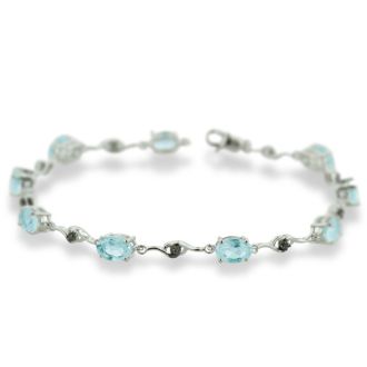 6ct Blue Topaz and Black Diamond Bracelet In Sterling Silver, 7 Inches