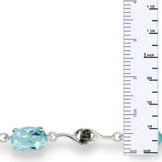6ct Blue Topaz and Black Diamond Bracelet In Sterling Silver, 7 Inches