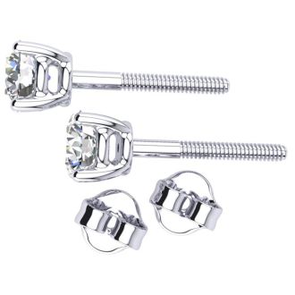 3/4 Carat Round Diamond Stud Earrings In Platinum