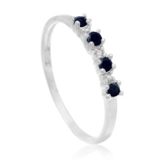 Dainty 1/2ct Blue Sapphire and Diamond Ring in Sterling Silver