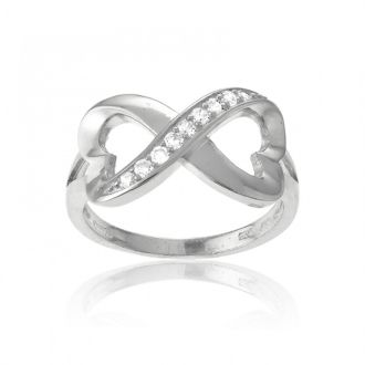 Sterling Silver Infinity Heart CZ Ring, Sizes 5-10