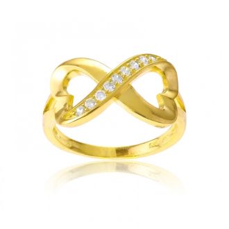 Sterling Silver Infinity Heart CZ Ring with Gold Overlay, Sizes 5-10