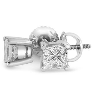 1 1/2ct Fine Quality Princess Diamond Stud Earrings In Platinum