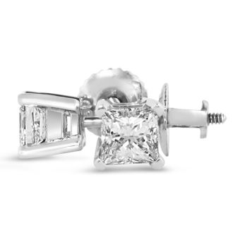 1 1/2ct Fine Quality Princess Diamond Stud Earrings In Platinum