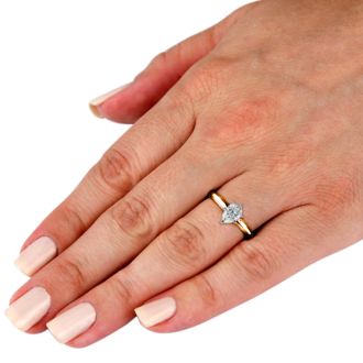 Cheap Engagement Rings, 1/4 Carat Pear Shape Diamond Solitaire Ring In 14K Yellow Gold