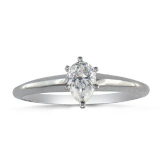 1/3 Carat Pear Shape Diamond Solitaire Ring In 14K White Gold