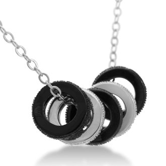 Black And White Diamond Ring Necklace, 18 Inches