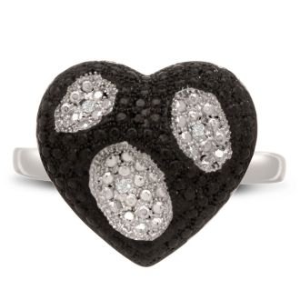 Black And White Diamond Heart Cocktail Ring