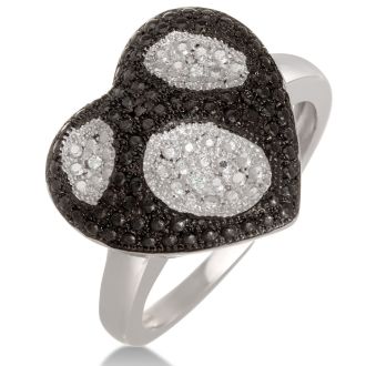 Black And White Diamond Heart Cocktail Ring