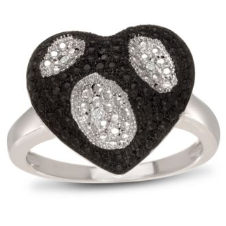 Black And White Diamond Heart Cocktail Ring