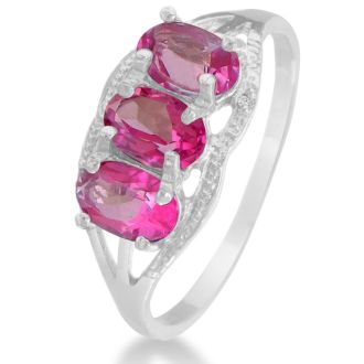 1 1/2ct Pink Topaz and Diamond Ring in Sterling Silver