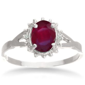 3/4ct Ruby and Diamond Starburst Ring in Sterling Silver