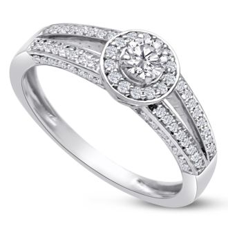 14 Karat  Engagement Rings Finely Crafted Split Band 1ct Diamond Engagement Ring, White Gold