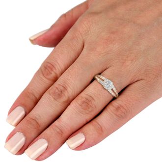 1/2 Carat Halo Diamond Engagement Ring in White Gold, Split Shank