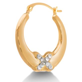 18 Karat Yellow Gold Overlay  Hoop Earrings with Swarovski Elements Crystal "X" Accent
