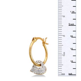 18 Karat Yellow Gold Overlay  Hoop Earrings with Dangling Swarovski Elements Crystal Heart Accent