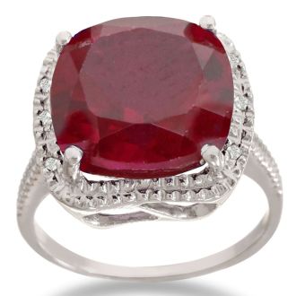 Trendy 7ct Marble Ruby and Diamond Cushion Cut Ring in Sterling Silver