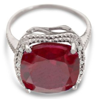 Trendy 7ct Marble Ruby and Diamond Cushion Cut Ring in Sterling Silver