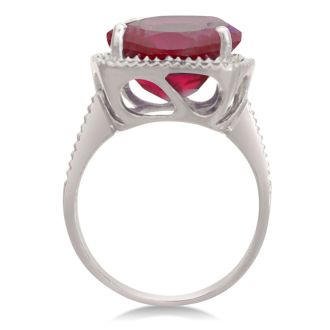 Trendy 7ct Marble Ruby and Diamond Cushion Cut Ring in Sterling Silver