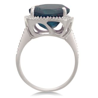 For a trendy statement ring, try this huge sapphire and diamond right hand ring.  Total gem weight is 7 carats and diamond content is .03 carats in J/K color, I3 clarity.