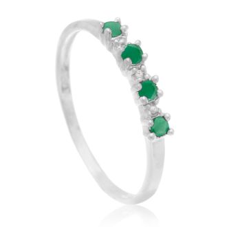 Dainty 1/2ct Emerald and Diamond Ring in Sterling Silver