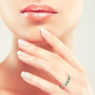 Dainty 1/2ct Emerald and Diamond Ring in Sterling Silver