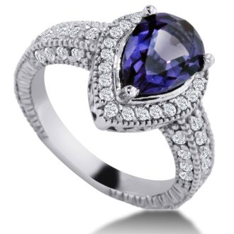 1 1/2ct Pear Shape Amethyst and Diamond Ring Crafted In Solid 14K White Gold