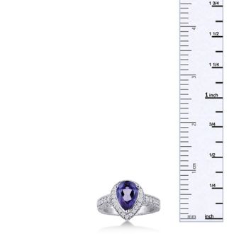 1 1/2ct Pear Shape Amethyst and Diamond Ring Crafted In Solid 14K White Gold