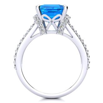 8 3/4ct Blue Topaz and Diamond Ring Crafted In Solid 14K White Gold