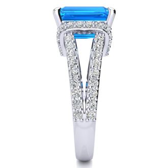 8 3/4ct Blue Topaz and Diamond Ring Crafted In Solid 14K White Gold