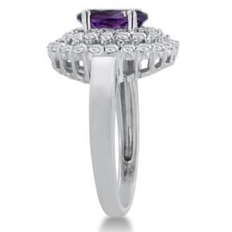 2 1/2ct Oval Amethyst and Diamond Ring in Solid 14K White Gold