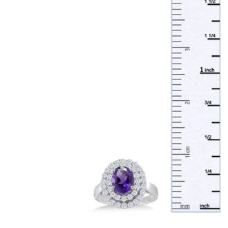 2 1/2ct Oval Amethyst and Diamond Ring in Solid 14K White Gold
