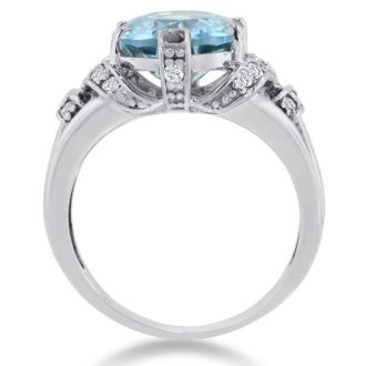 6ct Oval Blue Topaz and Diamond Ring Crafted In Solid 14K White Gold