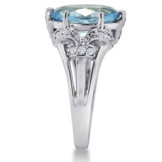 6ct Oval Blue Topaz and Diamond Ring Crafted In Solid 14K White Gold
