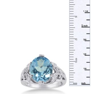 6ct Oval Blue Topaz and Diamond Ring Crafted In Solid 14K White Gold