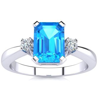 3ct Blue Topaz and Diamond Ring Crafted In Solid 14K White Gold