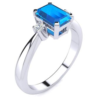 3ct Blue Topaz and Diamond Ring Crafted In Solid 14K White Gold