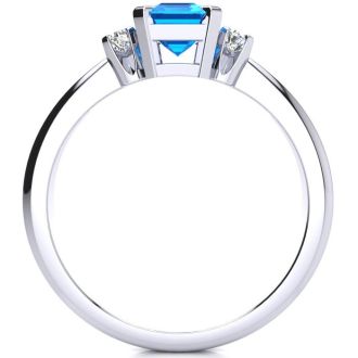 3ct Blue Topaz and Diamond Ring Crafted In Solid 14K White Gold