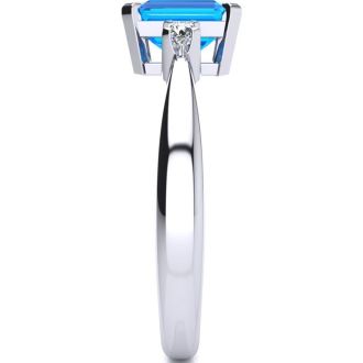 3ct Blue Topaz and Diamond Ring Crafted In Solid 14K White Gold