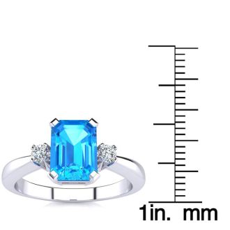 3ct Blue Topaz and Diamond Ring Crafted In Solid 14K White Gold
