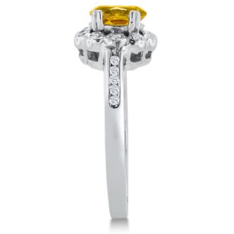 1 1/4ct Oval Citrine and Diamond Ring In Solid 14K White Gold