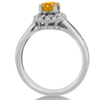 1 1/4ct Oval Citrine and Diamond Ring In Solid 14K White Gold