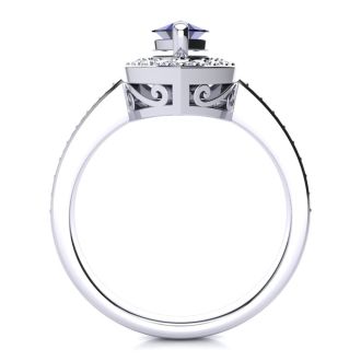 1 Carat Marquise Blue Sapphire and Diamond Ring In 14 Karat White Gold